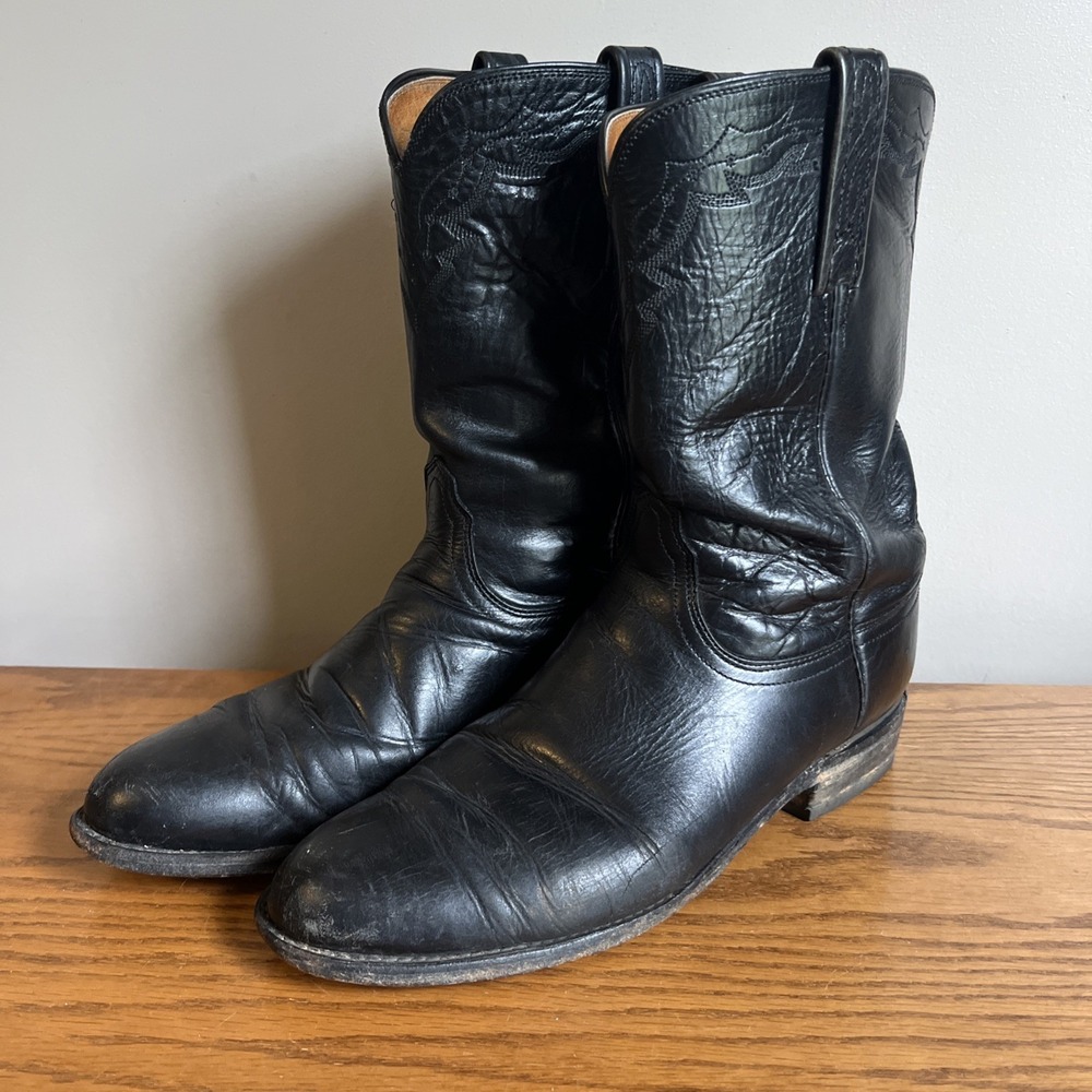 Lucchese 2000 Mens Black Ropers Boots Western Details Size 9.5D T008202
